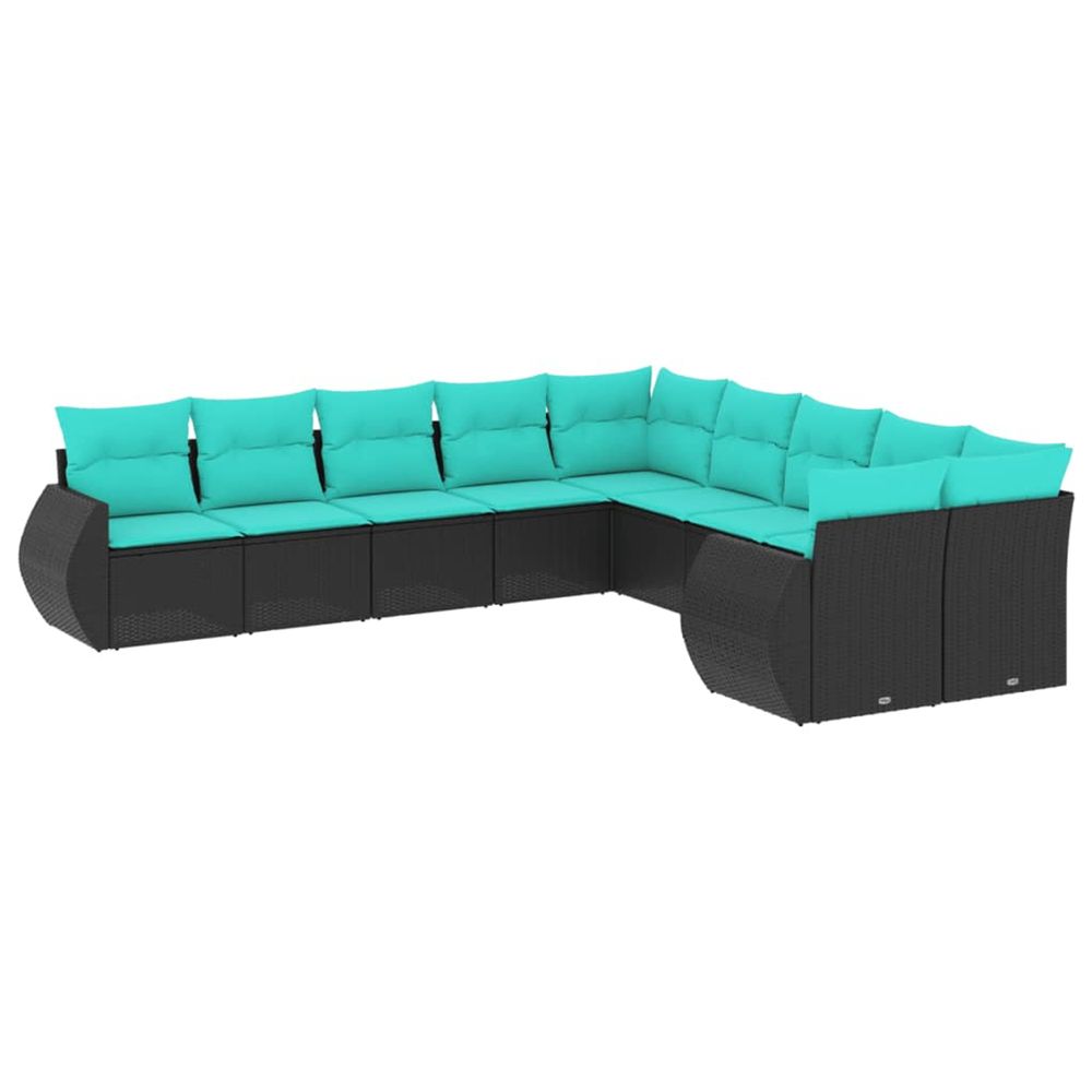 Salon de jardin 10 pcs avec coussins noir résine tressée