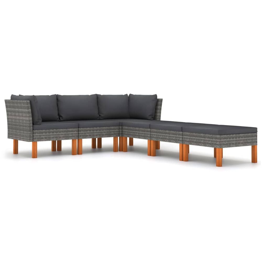 Salon de jardin 6 pcs avec coussins résine tressée gris