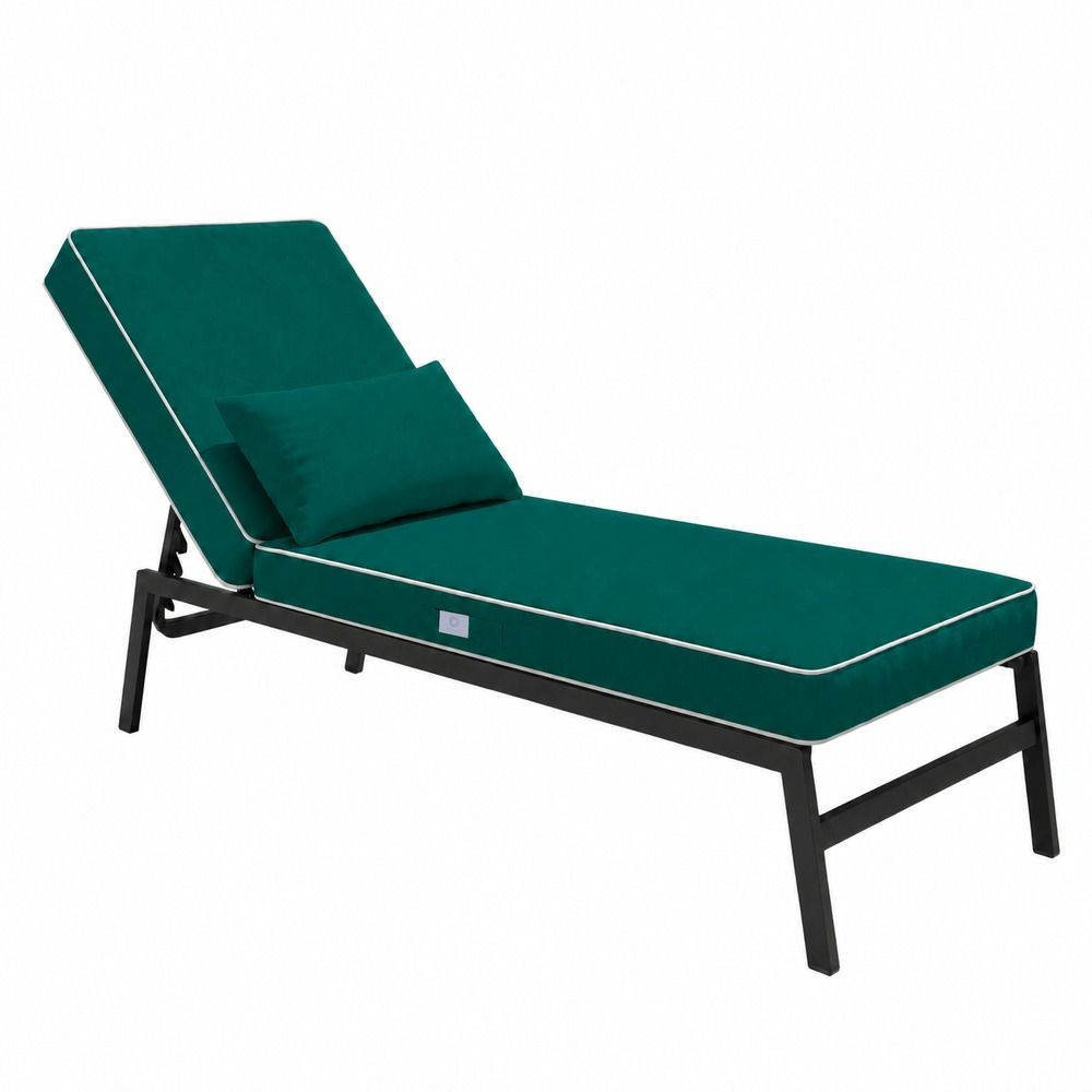 Matelas transat premium 190x60 vert émeraude - épais 10cm & têtière (déhoussable)