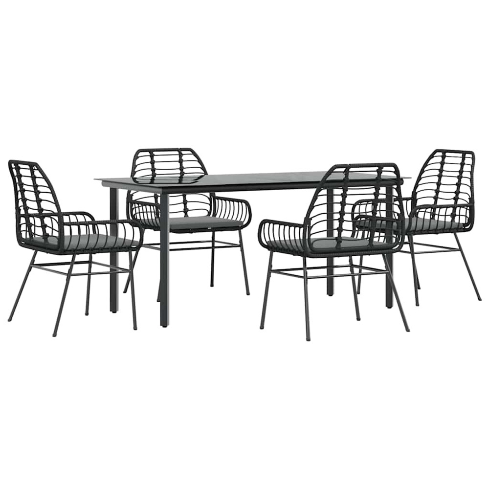 Ensemble à manger de jardin et coussins 5 pcs noir rotin verre