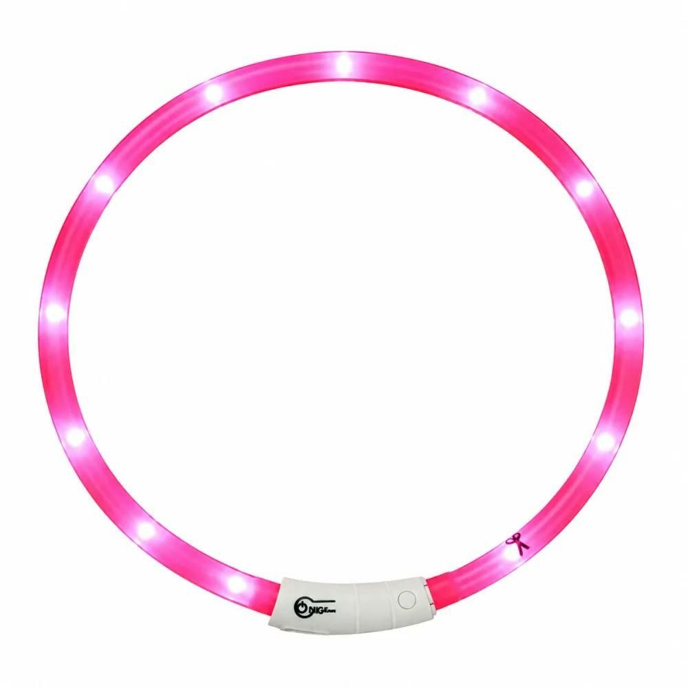 Collier lumineux rose réglable 20-70 cm - visibilité 500m
