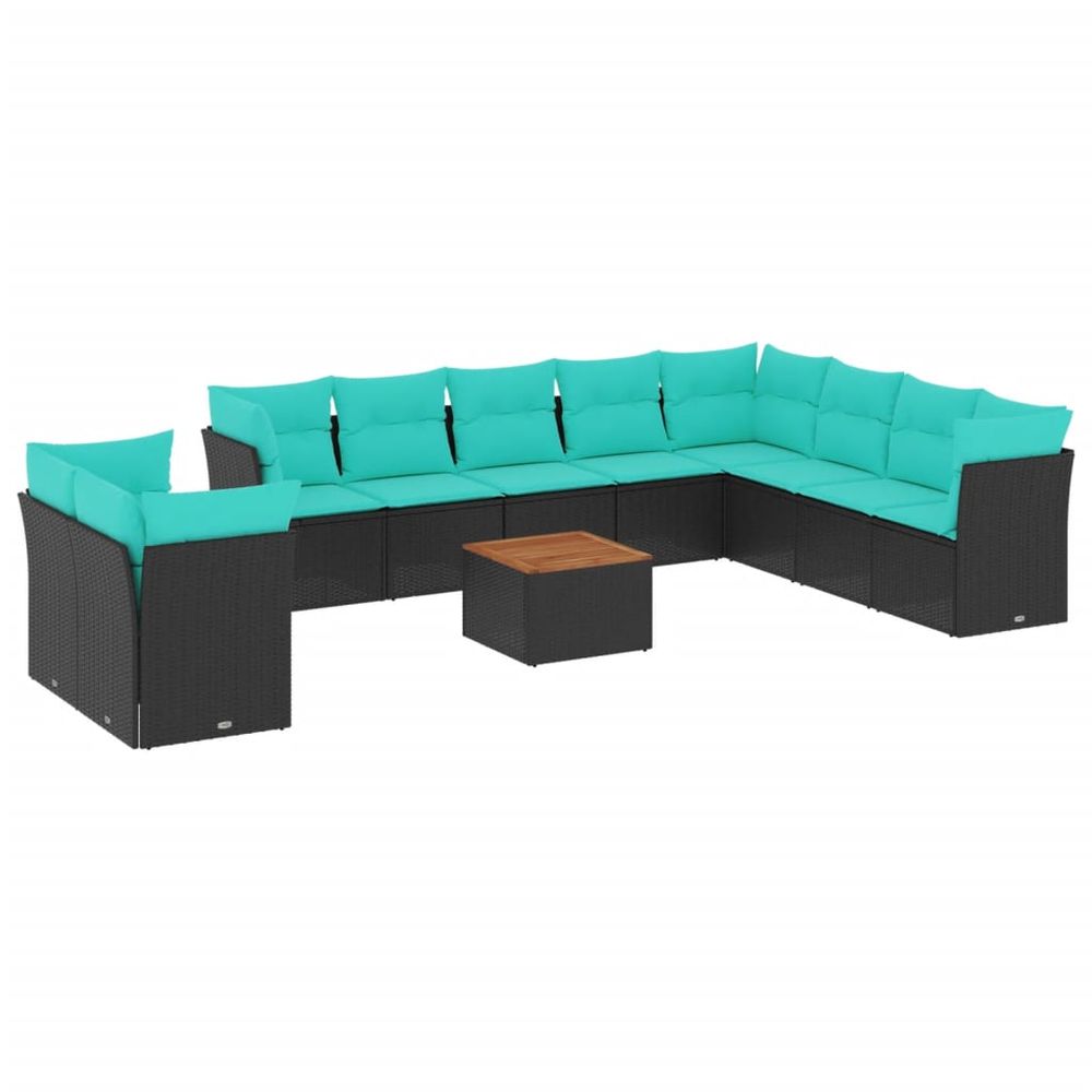 Salon de jardin 11 pcs avec coussins noir résine tressée