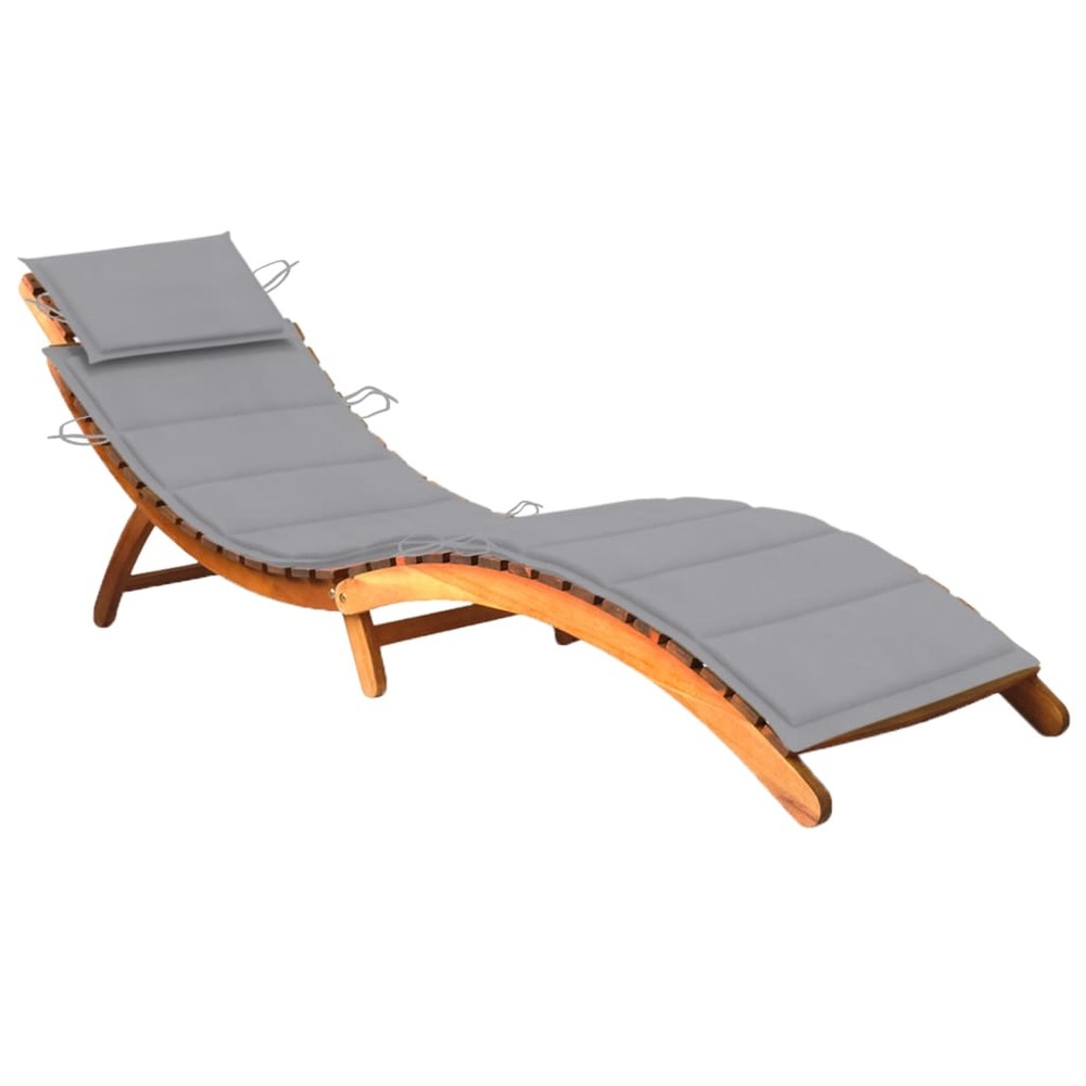 Transat chaise longue bain de soleil lit de jardin terrasse meuble d'extérieur avec coussin bois d'acacia solide
