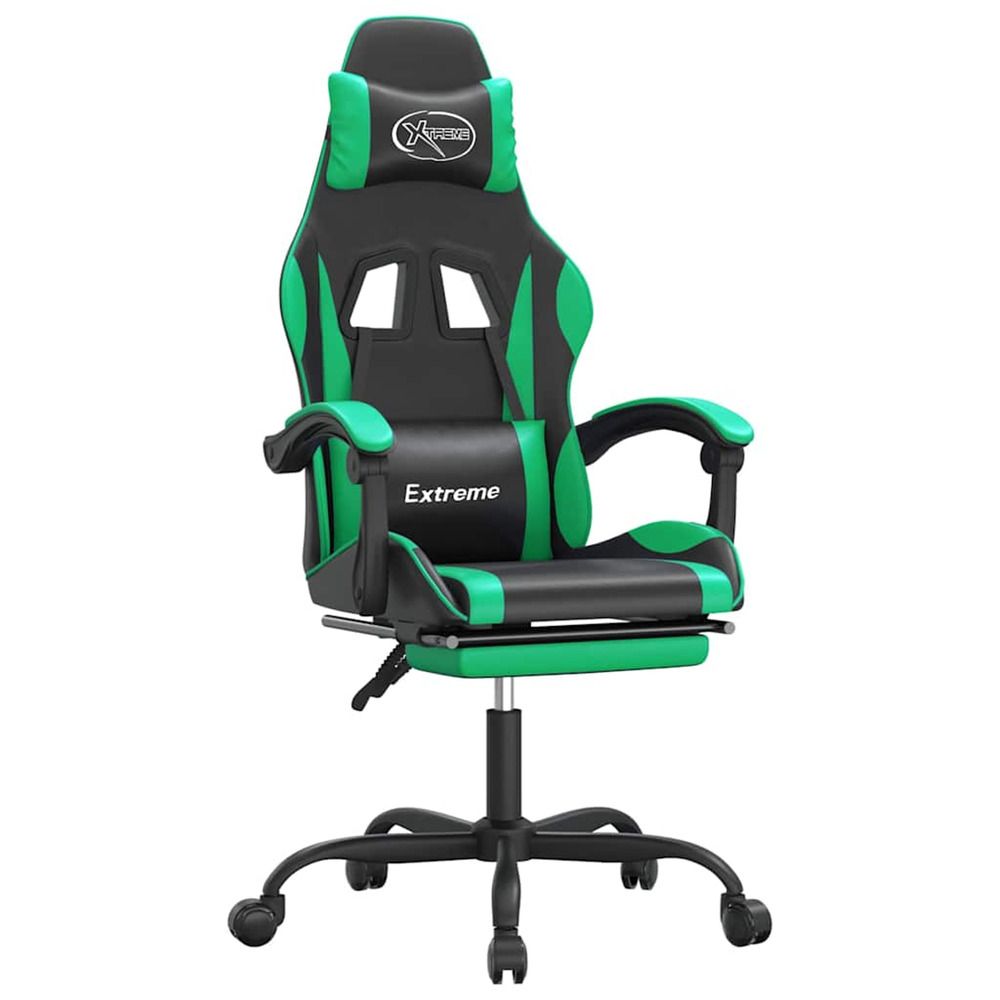 Chaise de jeu pivotante et repose-pied noir et vert similicuir