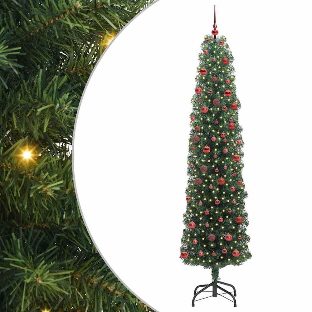 Sapin de fête conique 210cm, ambiance magique avec 300 led et décorations