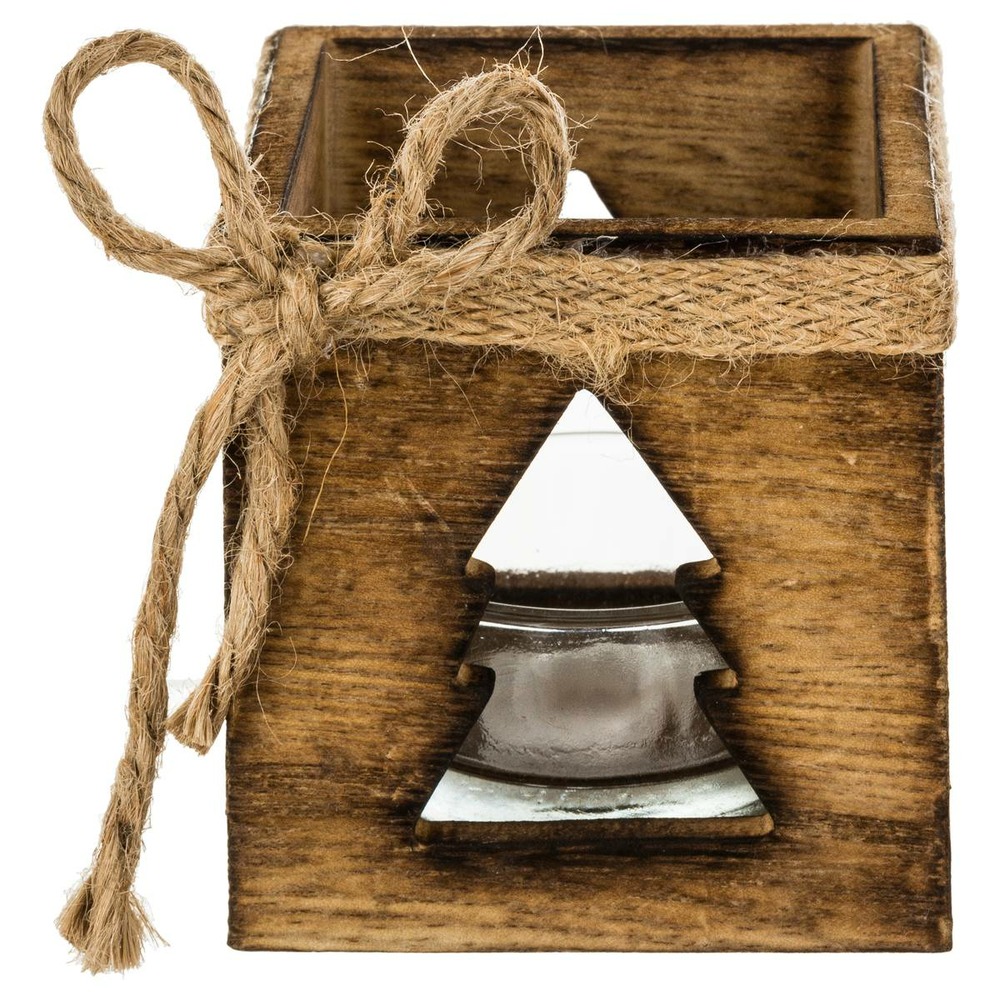 Photophore carré ajouré bois