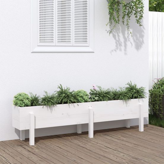 Grand carré potager surélevé bois de pin 160x30x38 cm blanc