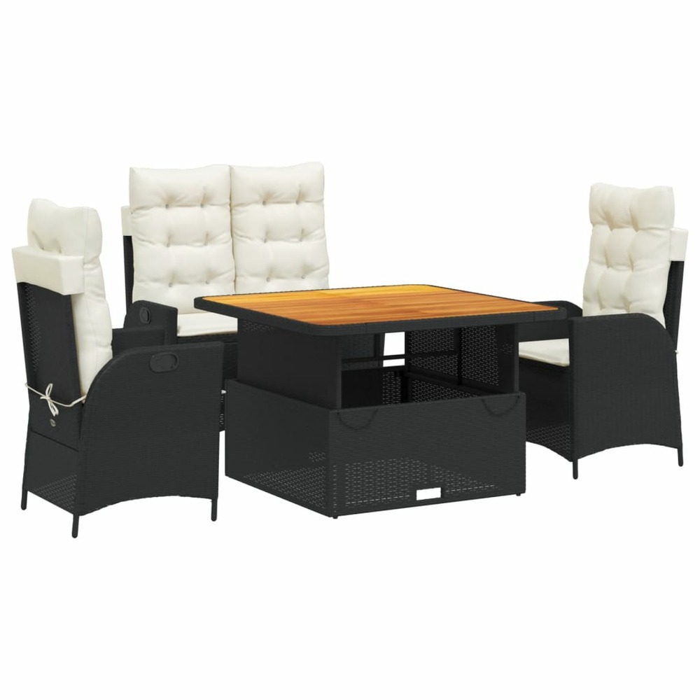 Ensemble à manger de jardin 4 pcs avec coussins noir