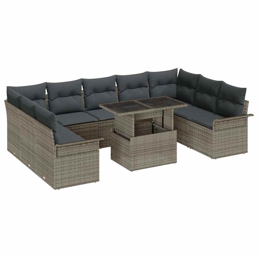 Ensemble de canapé de jardin 10 pc gris poly rattan