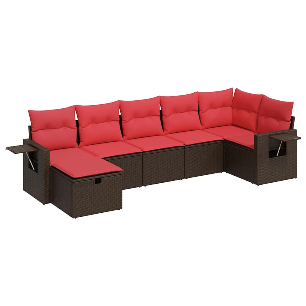 Salon de jardin avec coussins 7 pcs marron résine tressée