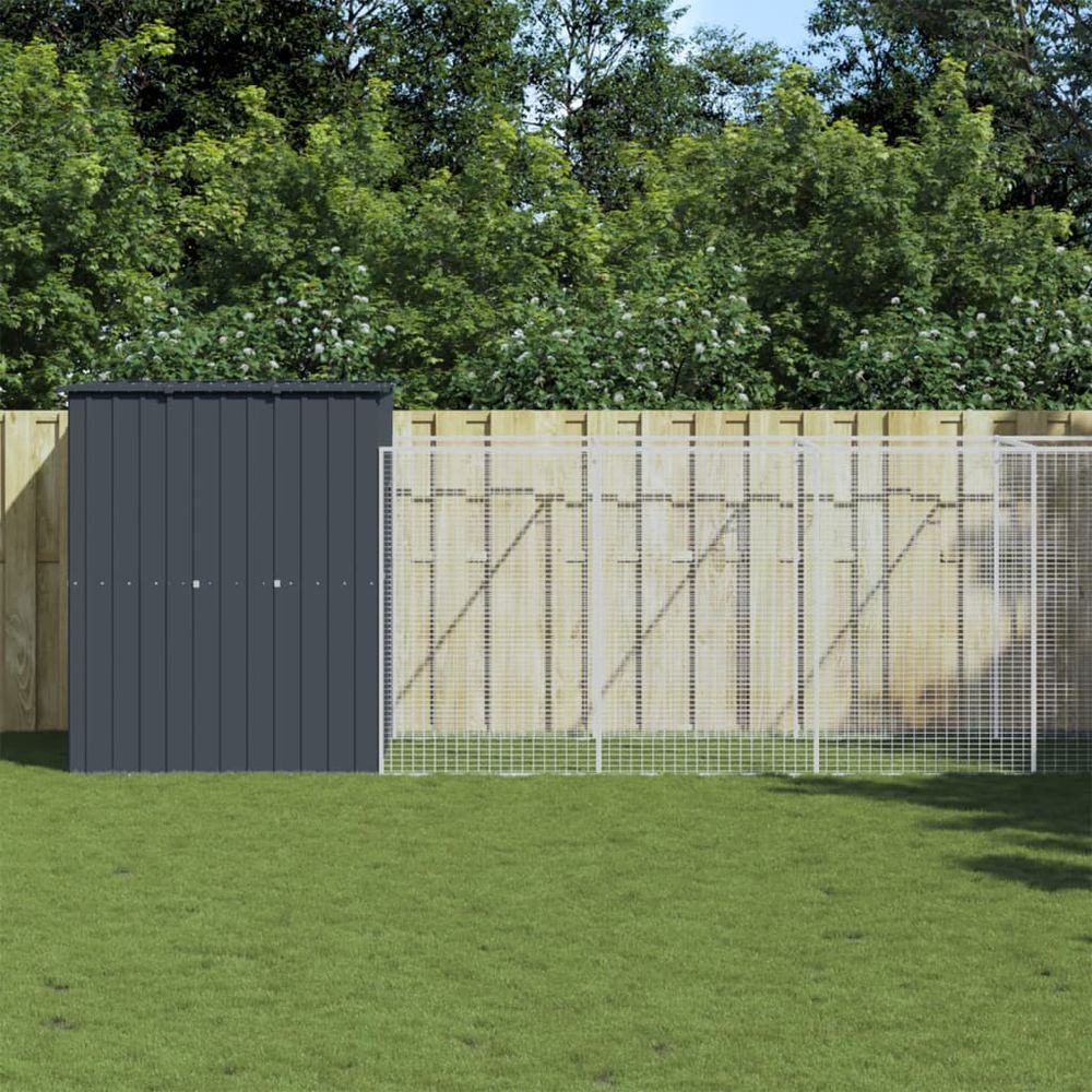 Chenil extérieur acier galvanisé avec enclos jardin anthracite 165x659x181 cm