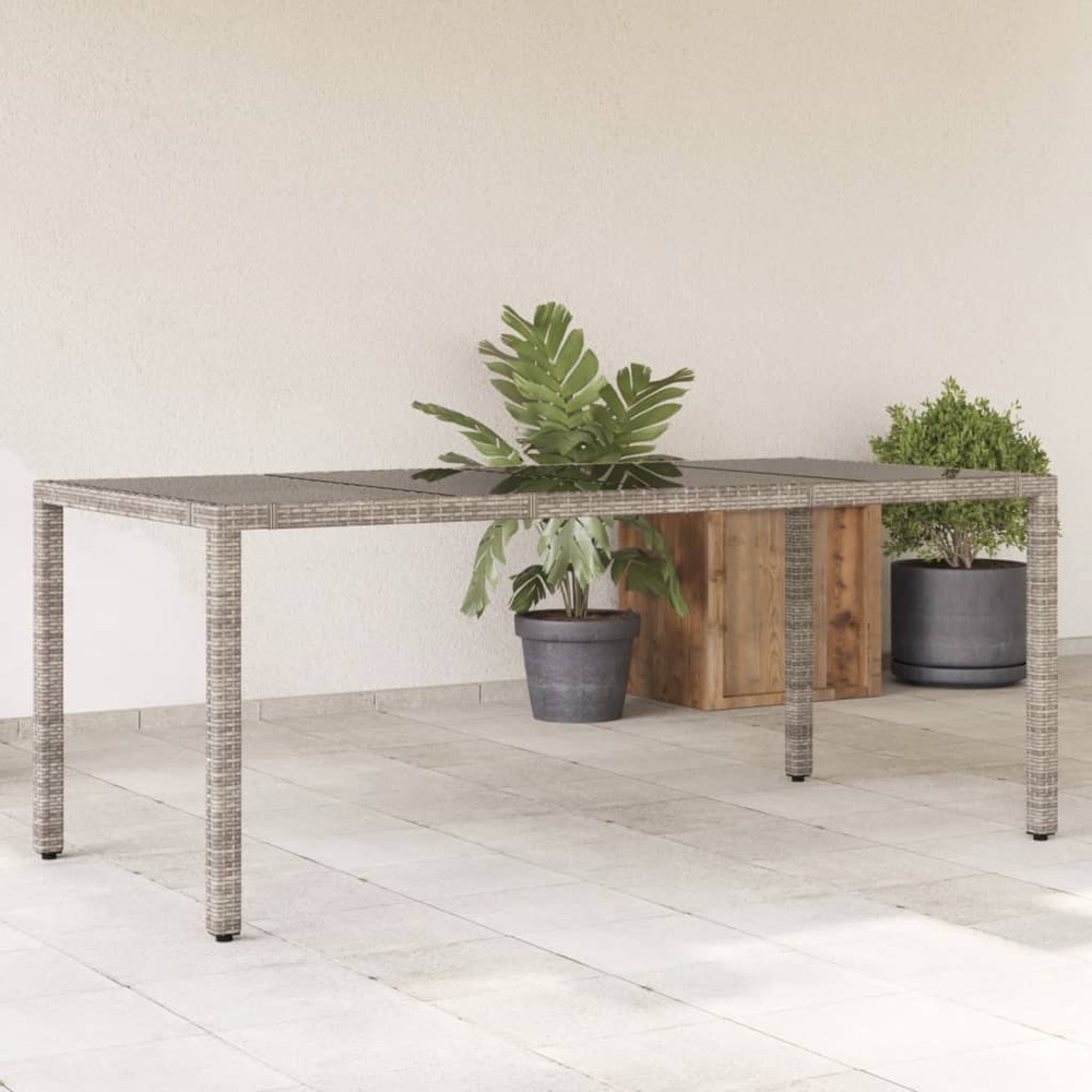 Table de jardin dessus en verre gris 190x90x75cm résine tressée