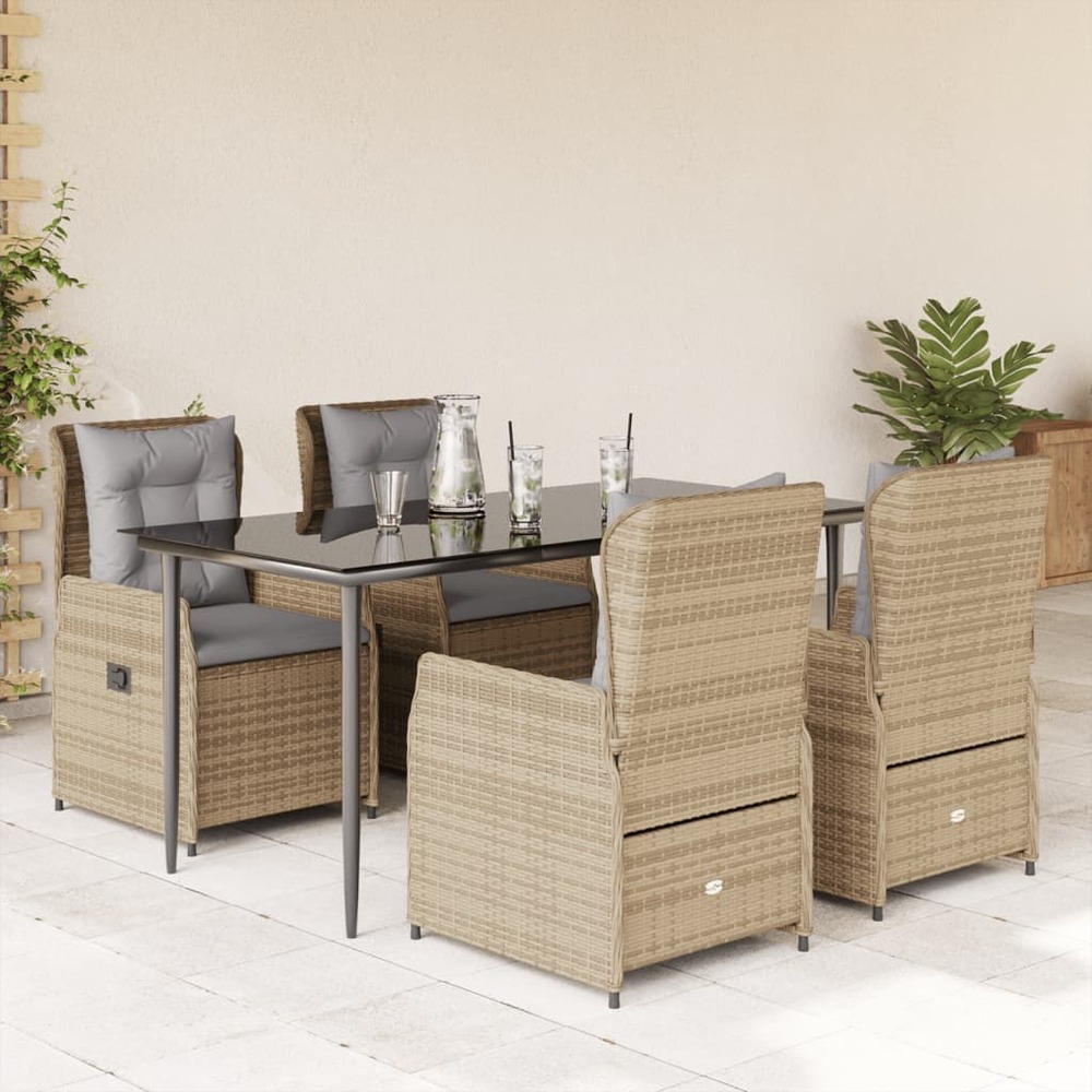 Ensemble à manger de jardin avec coussins 5pcs beige poly rotin