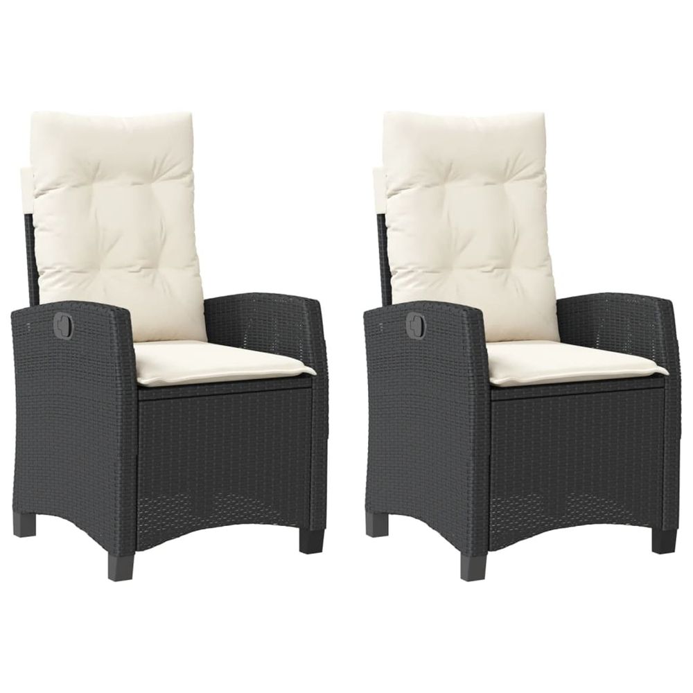 Chaises inclinables de jardin lot de 2 et coussins noir rotin