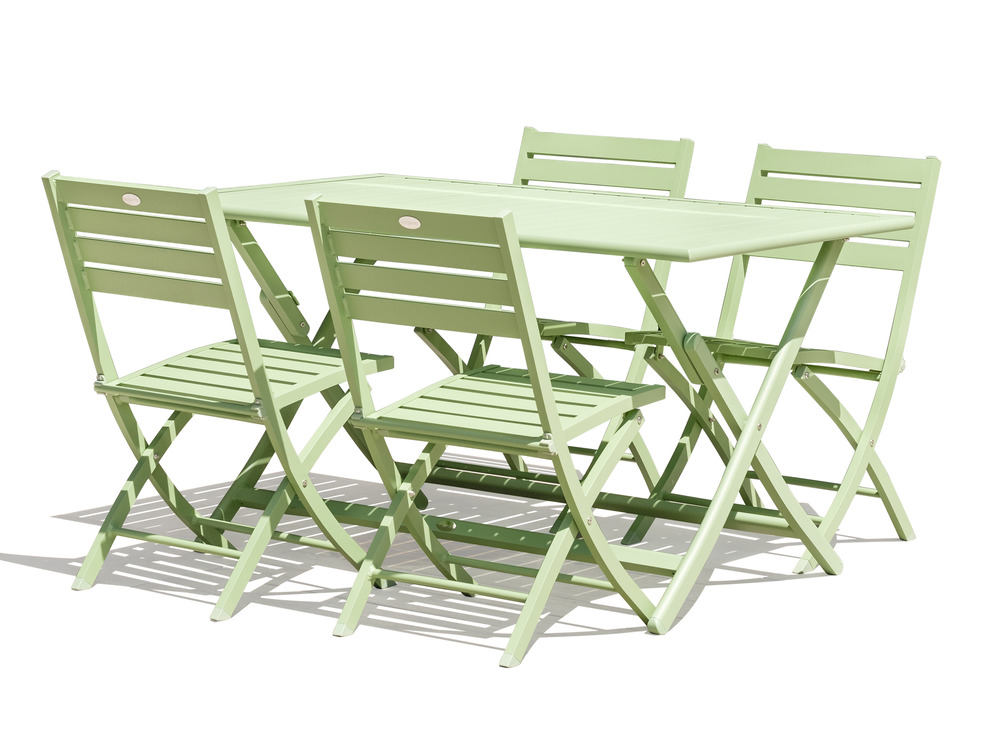 Ensemble repas marius 140 cm 4 places en aluminium vert lagune