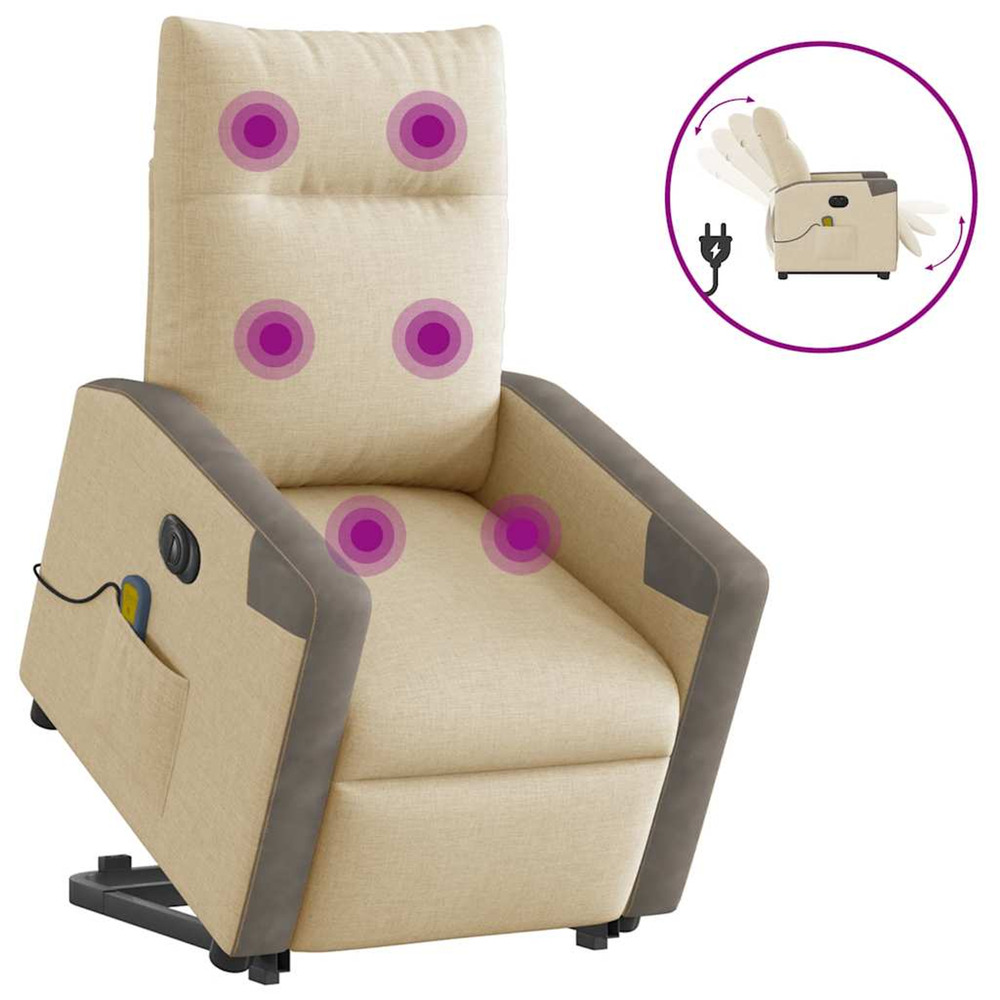 Fauteuil inclinable de massage électrique crème tissu
