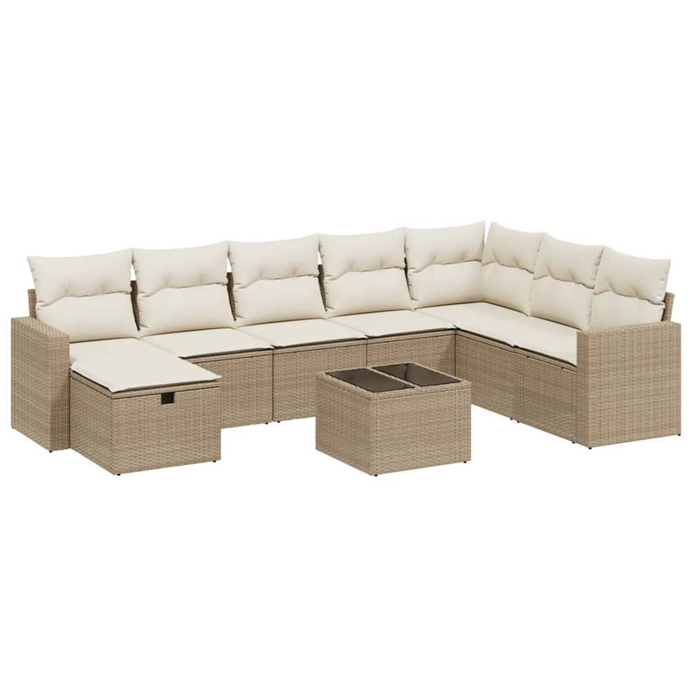 Salon de jardin avec coussins 9 pcs beige résine tressée