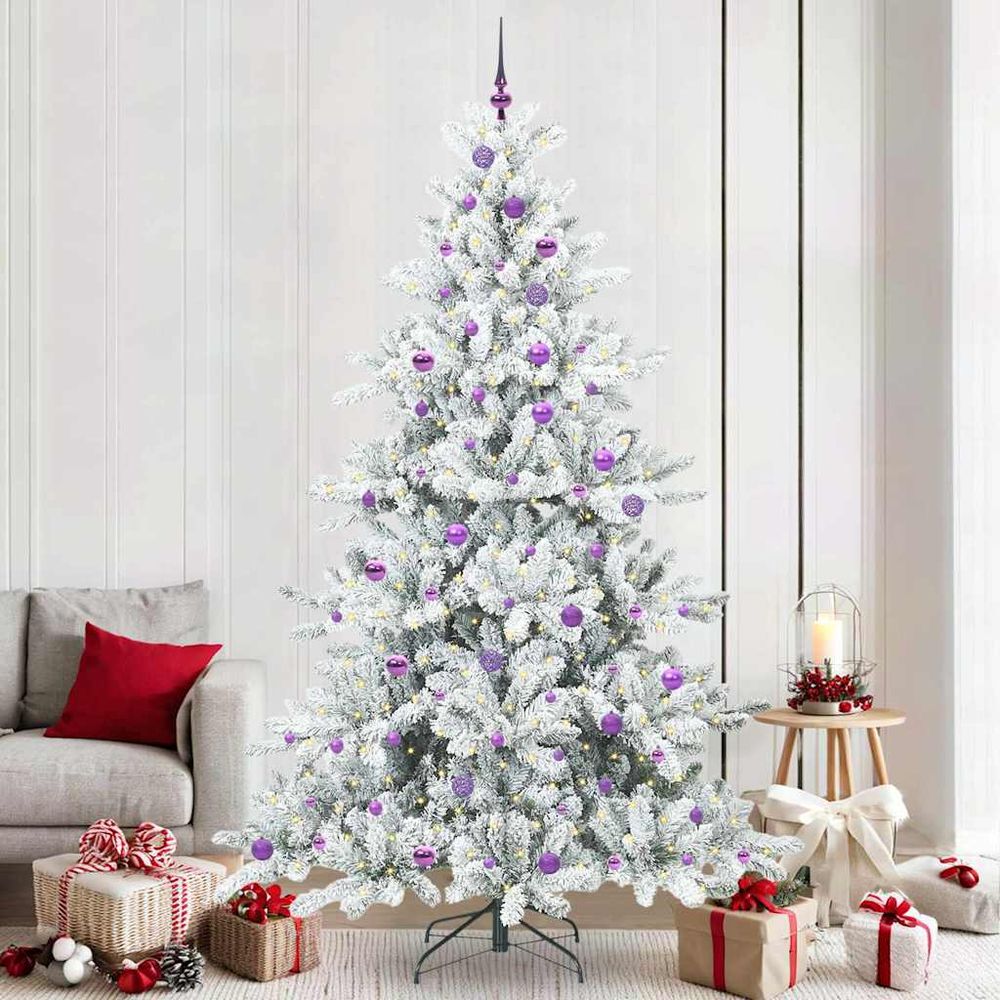 Kit sapin de noël artificiel blanc 240cm complet avec 300 led et 120 boules