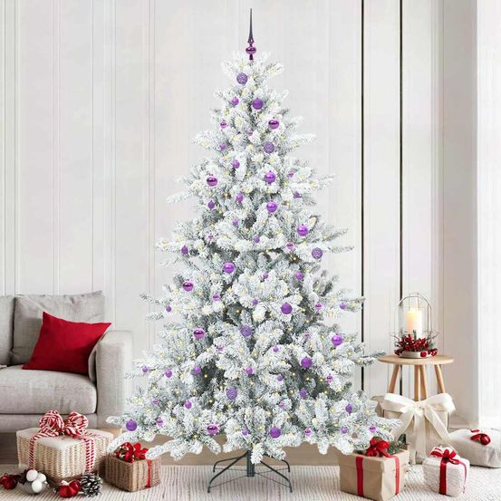 Kit sapin de noël artificiel blanc 240cm complet avec 300 led et 120 boules