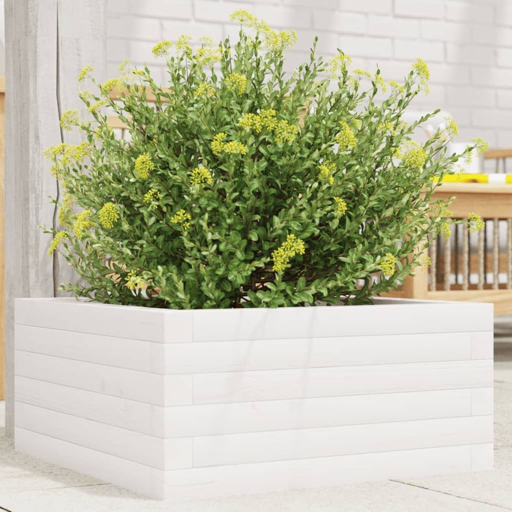 Jardinière carrée en bois de pin massif pour jardin balcon blanc 50x50cm