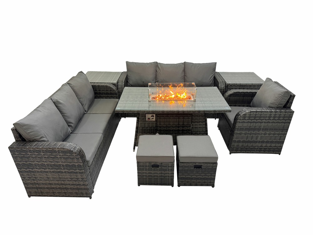 9 places salon de jardin table de foyer à gaz 3 places intérieur extérieur avec table d'appoint 2 petits tabourets