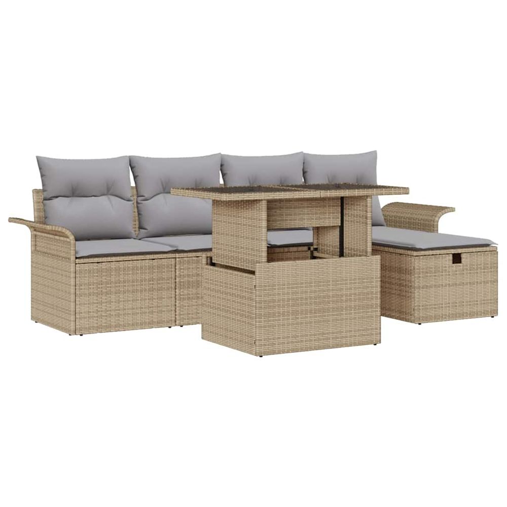 Ensemble de canapé de jardin 6 pc beige polyrotin