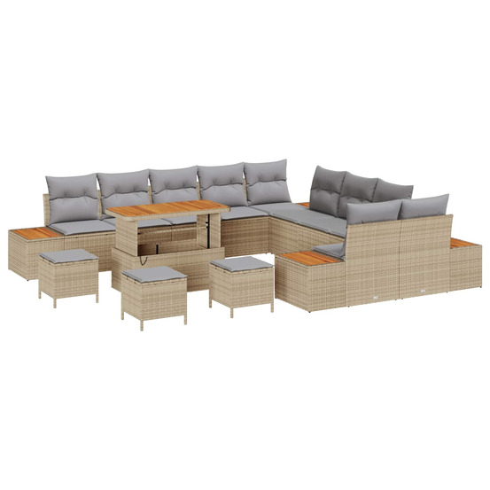 Ensemble de canapé de jardin 14 pcs beige et gris clair