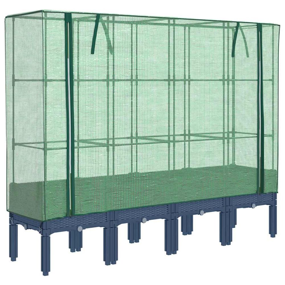 Jardinière d'extérieur surélevée avec housse aspect rotin 160x40x140 cm