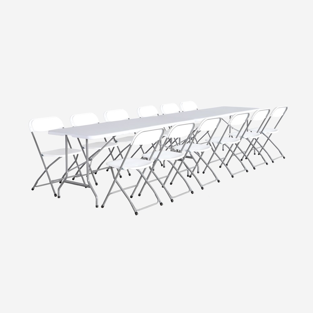 Lot de 2 tables de réception pliables en plastique 180cm + 12 chaises d'appoint, table de camping