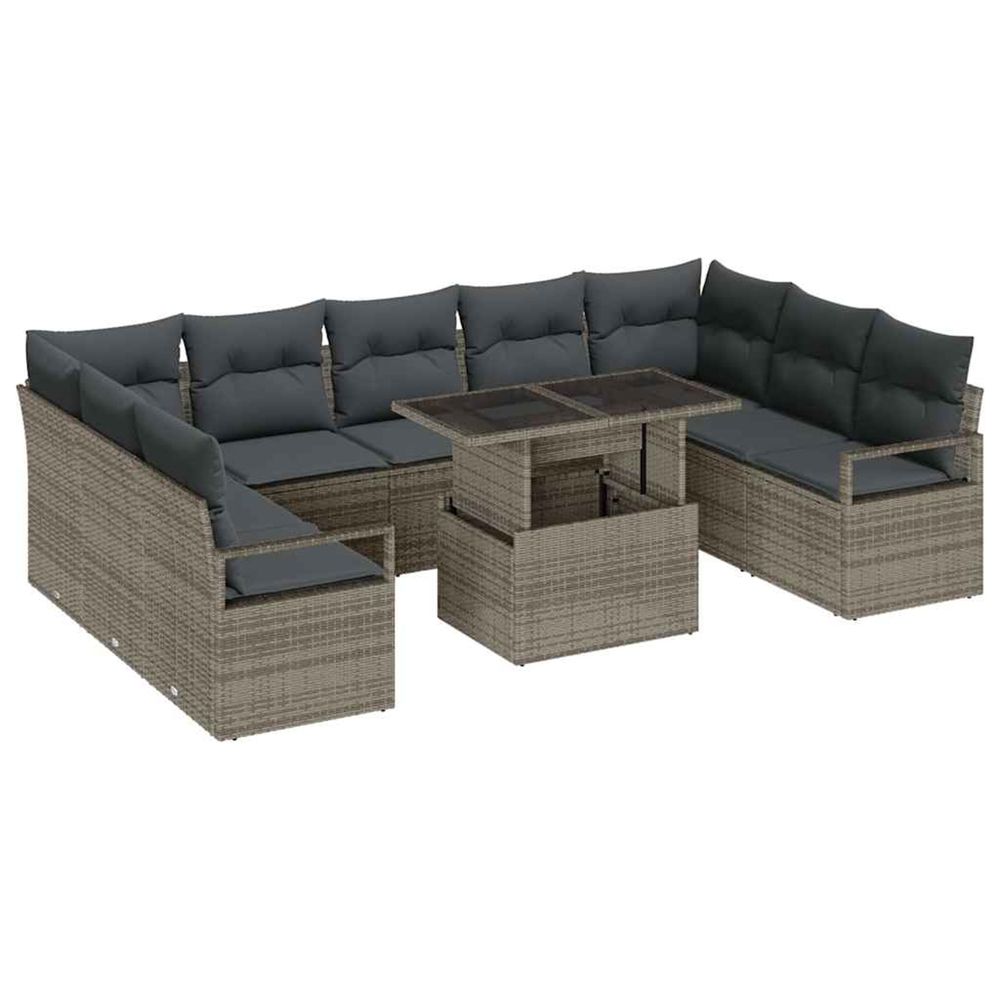 Ensemble de canapé de jardin 10 pc gris poly rotin