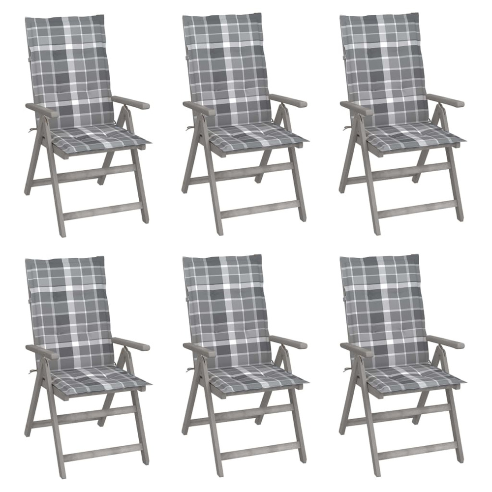 Chaises inclinables de jardin lot de 6 et coussins bois acacia