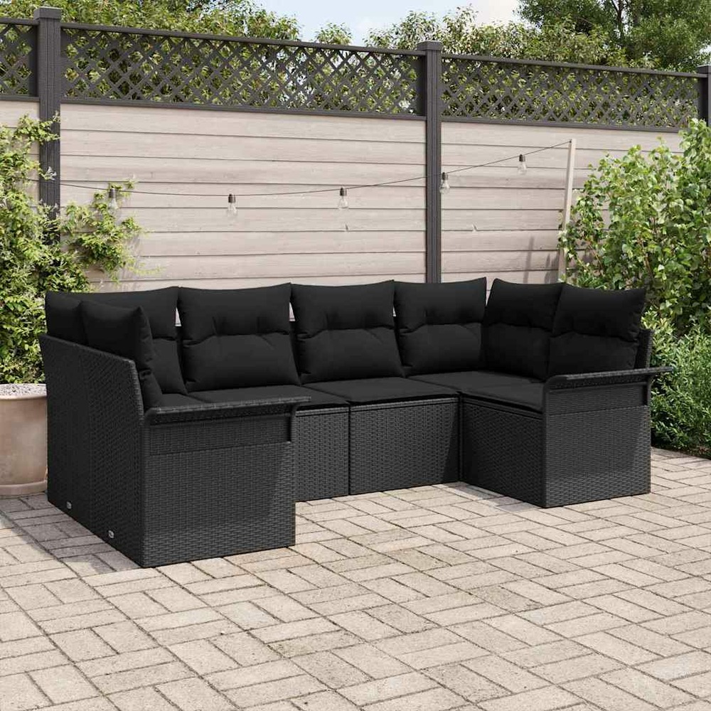 Ensemble de canapé de jardin avec coussin 6 pcs noir poly rotin