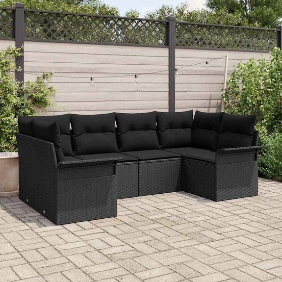 Ensemble de canapé de jardin avec coussin 6 pcs noir poly rotin
