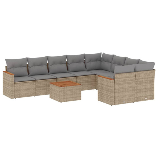 Salon de jardin avec coussins 10 pcs beige résine tressée