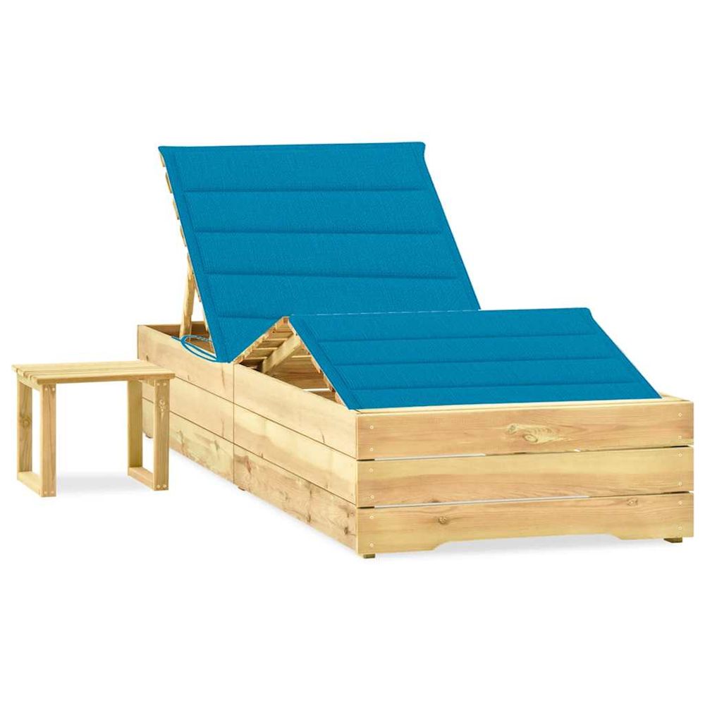 Chaise longue de jardin avec table et coussin pin imprégné bain de soleil
