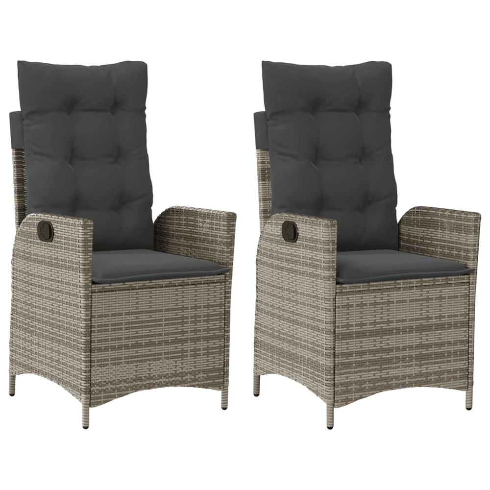 Chaises inclinables de jardin lot de 2 et coussins gris rotin