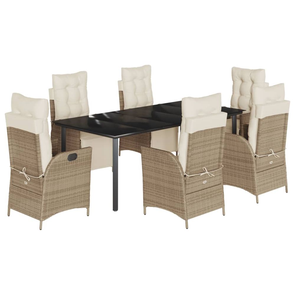 Ensemble à manger de jardin et coussins 7 pcs beige poly rotin