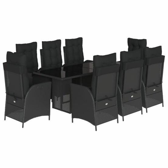 Ensemble à manger de jardin 9pcs coussins noir résine tressée