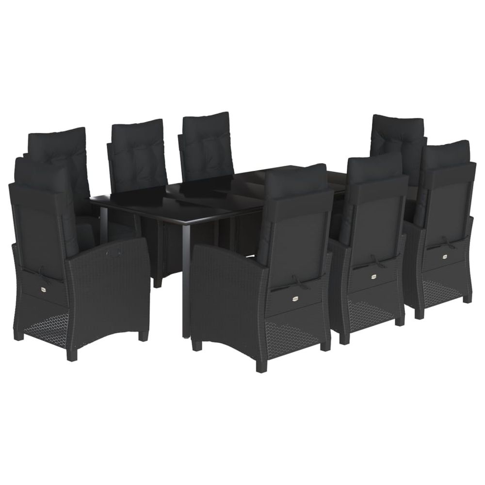 Ensemble à manger de jardin 9pcs coussins noir résine tressée