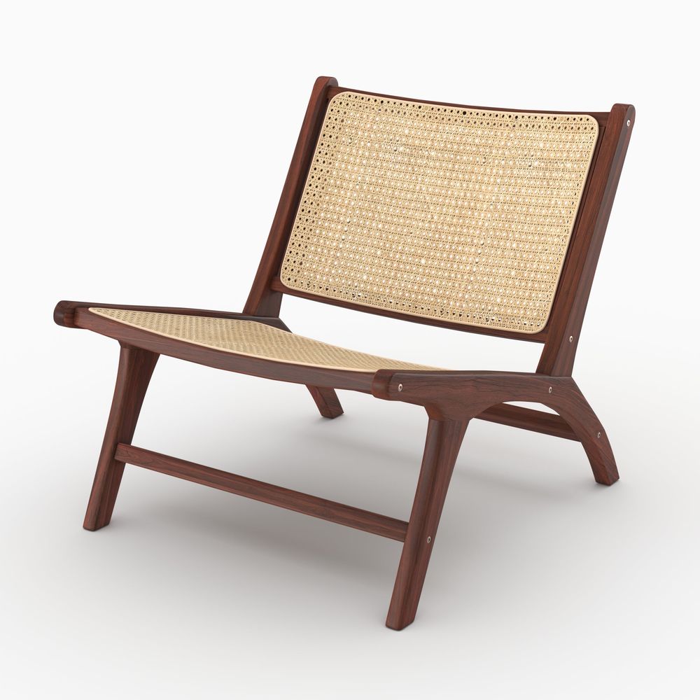 Kilka-fauteuil en bois de teck finition noyer et cannage en rotin