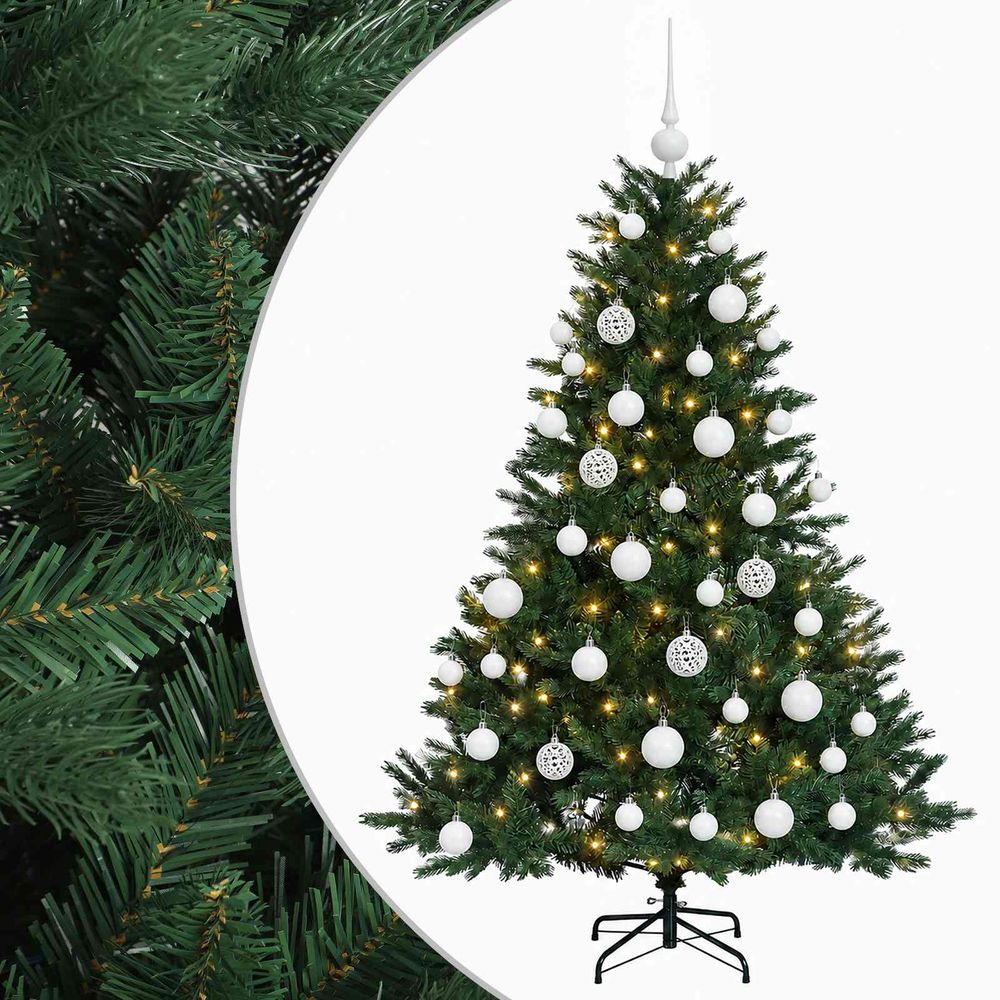 Sapin de noël artificiel avec boules 120 cm 150 led blanc chaud