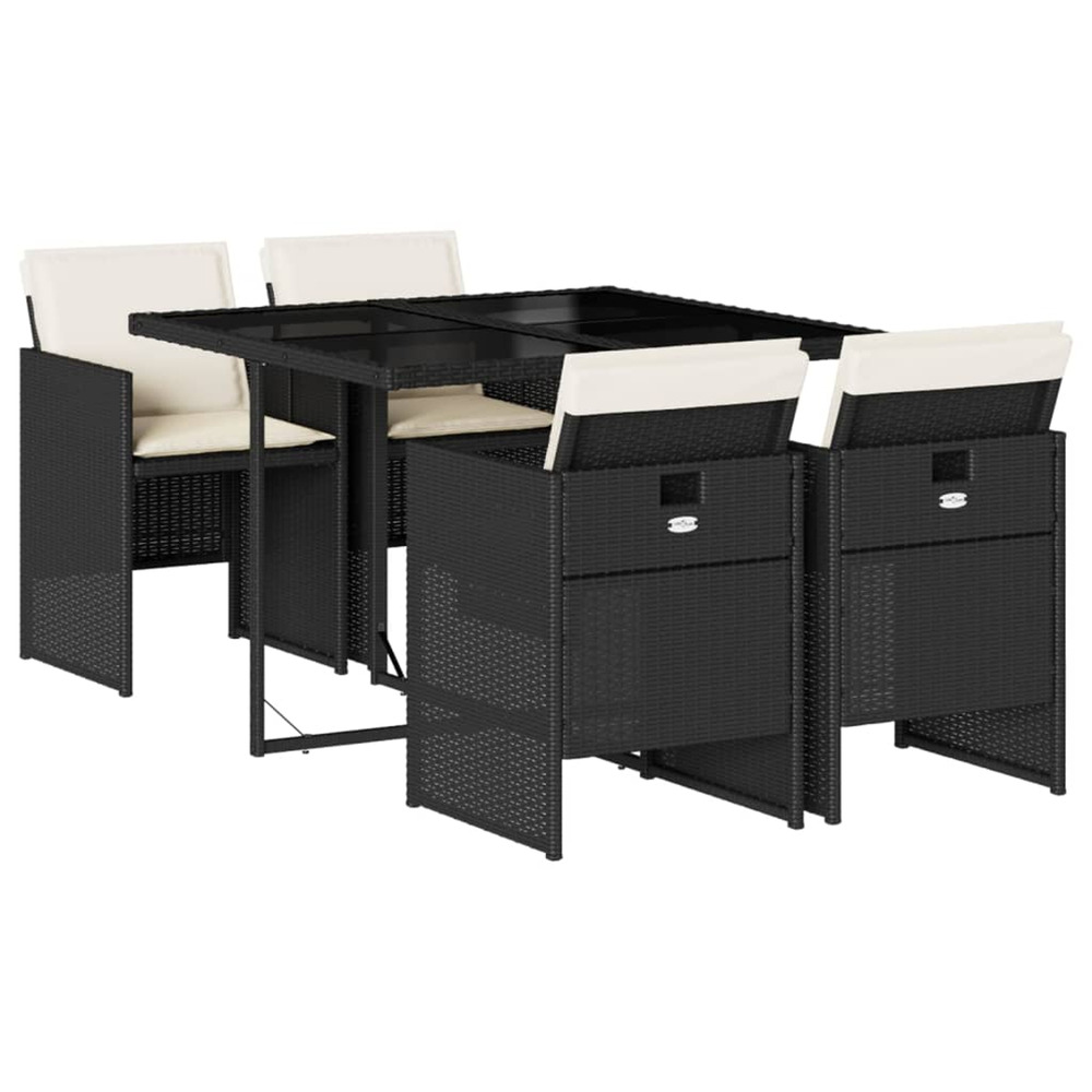 Ensemble à manger de jardin coussins 5pcs noir résine tressée
