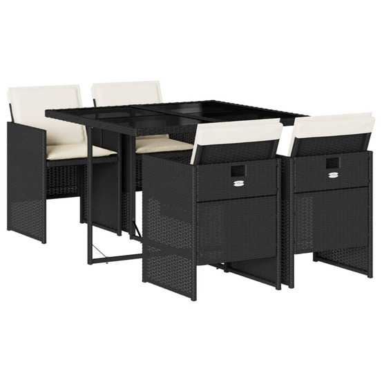 Ensemble à manger de jardin coussins 5pcs noir résine tressée