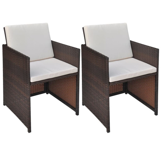 Chaises de jardin lot de 2 avec coussins résine tressée marron