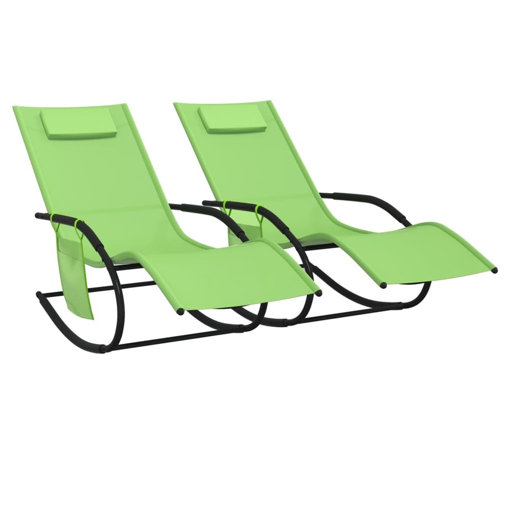 Lot de deux chaises longues à bascule acier et textilène vert