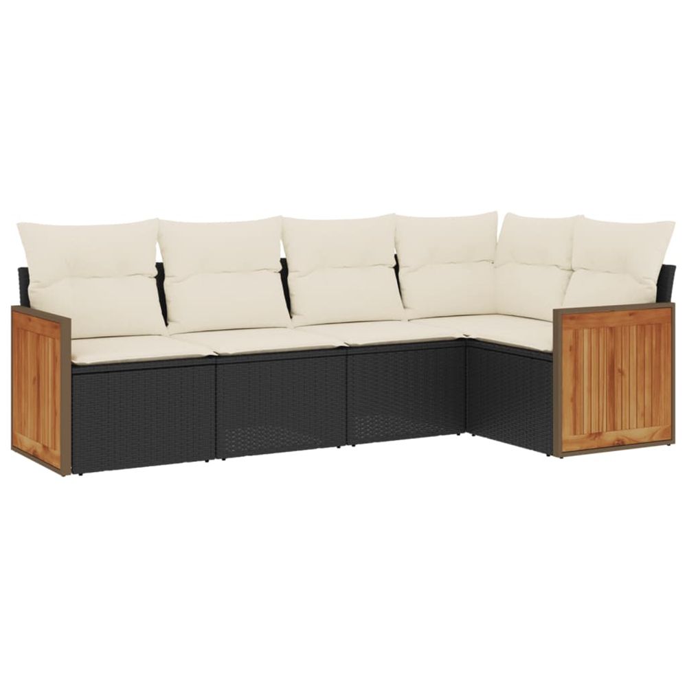 Salon de jardin 5 pcs avec coussins noir résine tressée