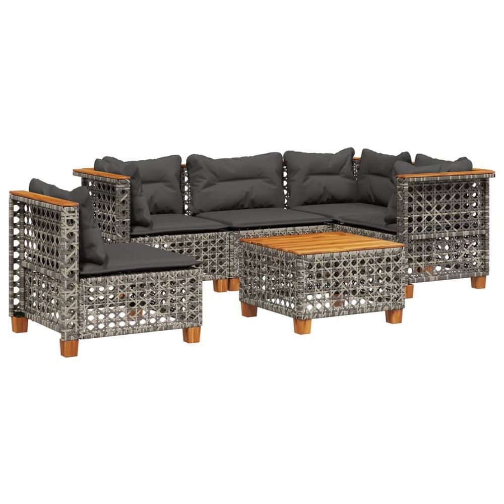 Salon de jardin 6 pcs avec coussins gris résine tressée