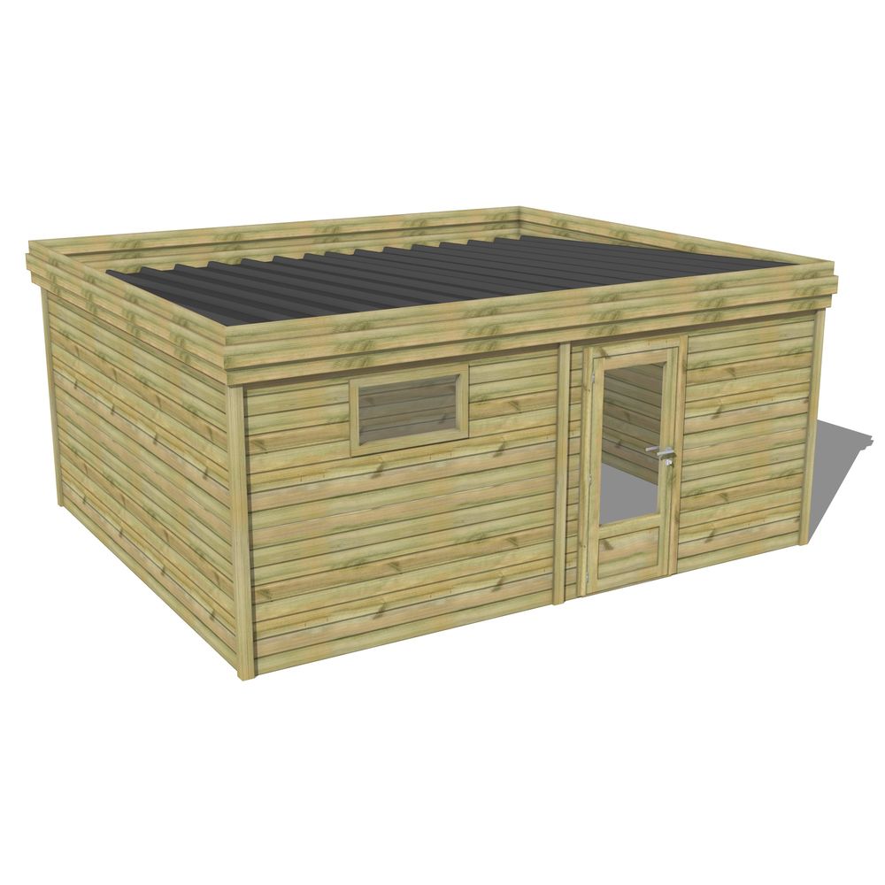 Abri de jardin bois pin traité autoclave 27mm - 5,195x4,34m / 23m2 - bac acier - abri français