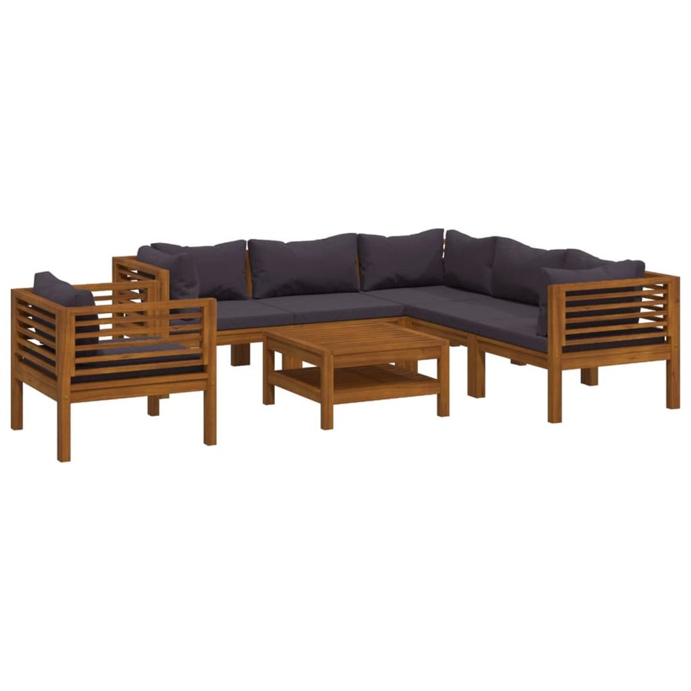 Salon de jardin 7 pcs avec coussin bois d'acacia solide