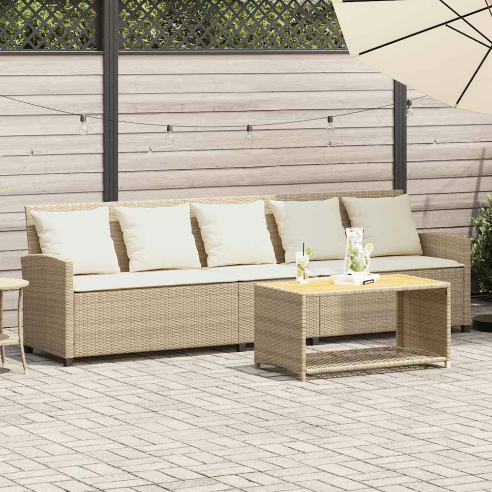 Canapé de jardin avec coussins 5 places beige résine tressée